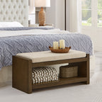 40' Accent Bench with Lower Shelf Shoe Rack, Padded Seating Bench for Living Room, Modern Compact Bed End Bench with Storage for Bedroom Seating, Removable Cushion,  40'W-Ivory - Grand Goldman Shop