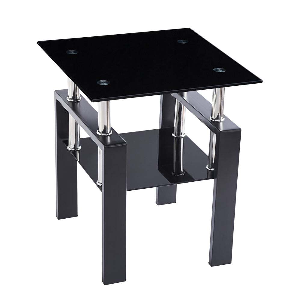 Modern 2-Piece Tempered Black Glass Sofa Table with Metal Legs for Living Room - Grand Goldman Shop