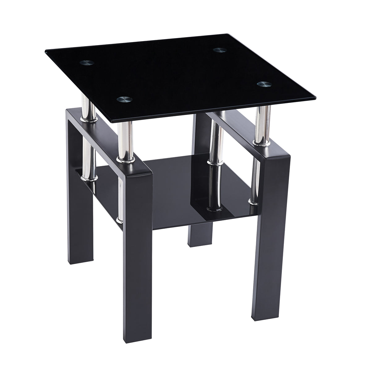 Modern 2-Piece Tempered Black Glass Sofa Table with Metal Legs for Living Room - Grand Goldman Shop