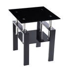 Modern 2-Piece Tempered Black Glass Sofa Table with Metal Legs for Living Room - Grand Goldman Shop