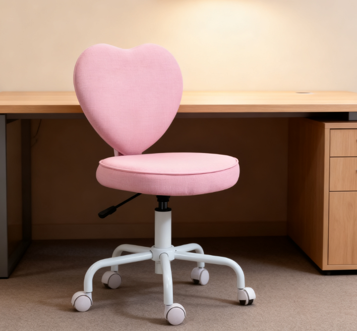 Pink Heart-Shaped Office Chair, Adjustable Swivel Chair for Bedroom & Vanity, Cute & Comfy Style | Premium Home Decor - Grand