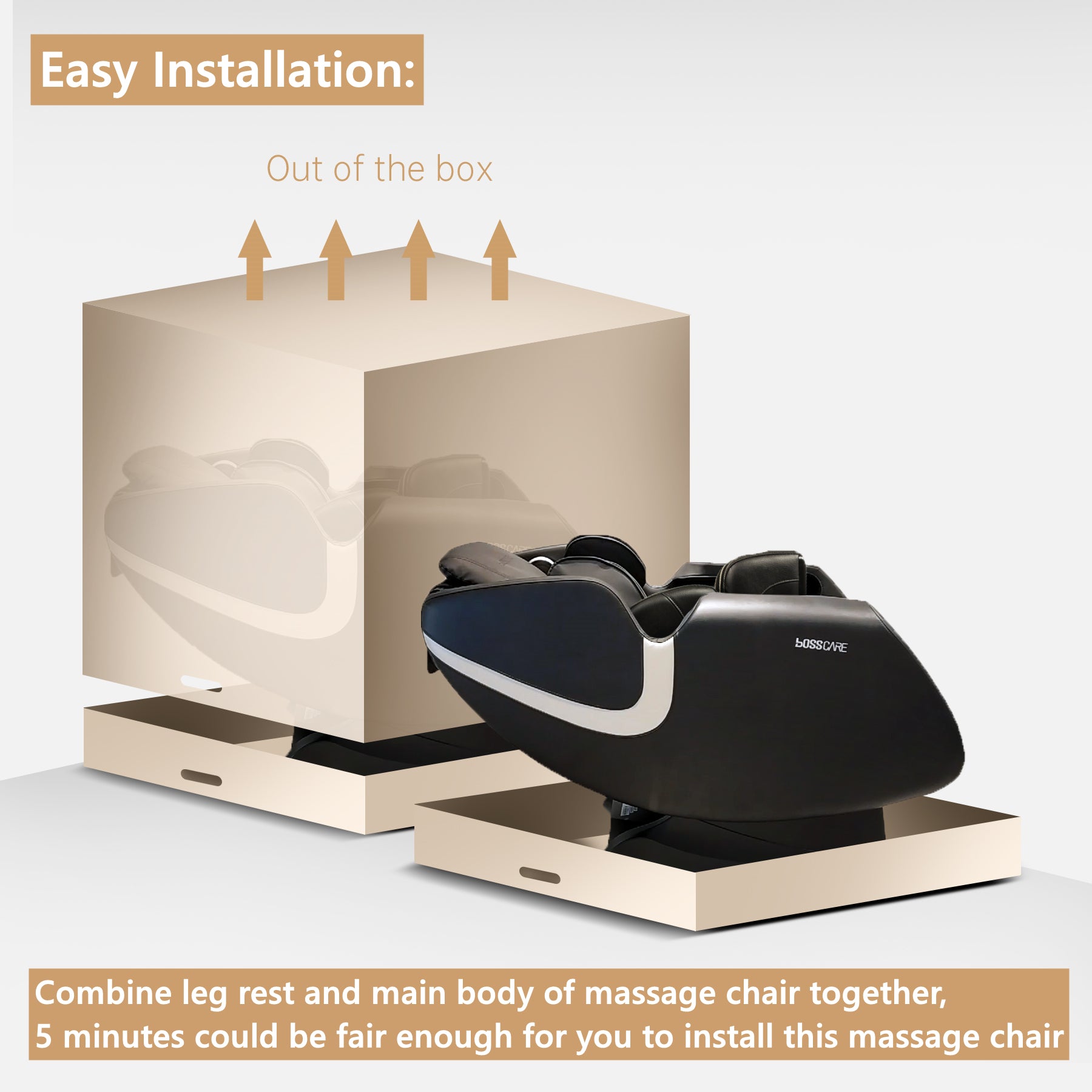 BOSSCARE Massage Chair Recliner with Zero Gravity, Full Body Airbag Massage Chair with Bluetooth Speaker, Foot Roller Brown - Grand Goldman Shop