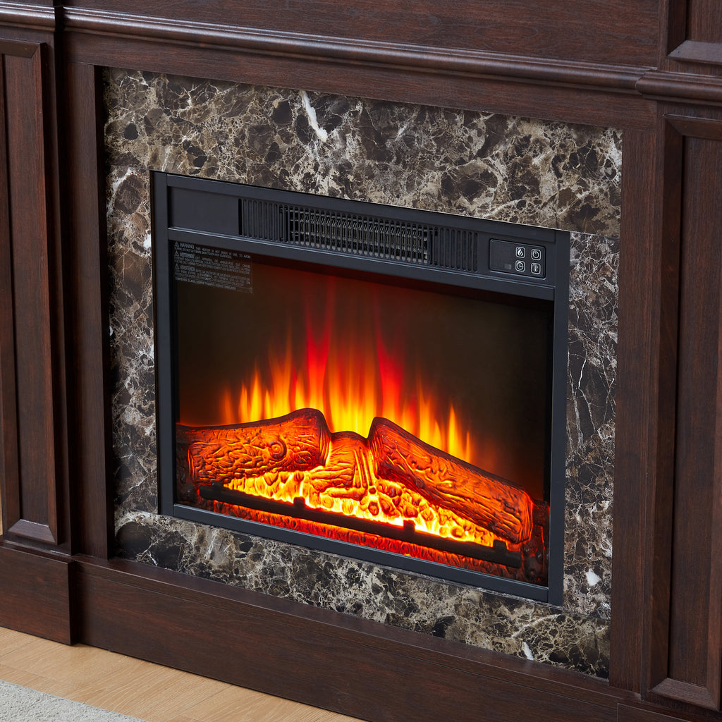 Electric Fireplace with Mantel, Fireplace Mantel, Fireplace Heater Freestanding, Realistic Stacked Stone Surround with Remote Control Timer LED Flame, Cherry, 45.66'W*11.8'D*40'H - Grand Goldman Shop