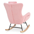 Rocking Chair Nursery, Teddy Upholstered Rocker Glider Chair with High Backrest, Adjustable Headrest & Pocket, Comfy Glider Chair for Nursery, Bedroom, Living Room, Offices, Rubber wood, pink - Grand Goldman Shop