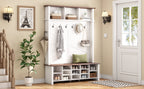 Farmhouse 4-in-1 Hall Tree with 6 Hooks, Walnut Entryway Bench with Shelves,  Wooden Style Rustic Shoe Organizer with 16 Open Compartments for Mudroom, Living Room, White (OLD SKU: N721P264915K) - Grand Goldman Shop