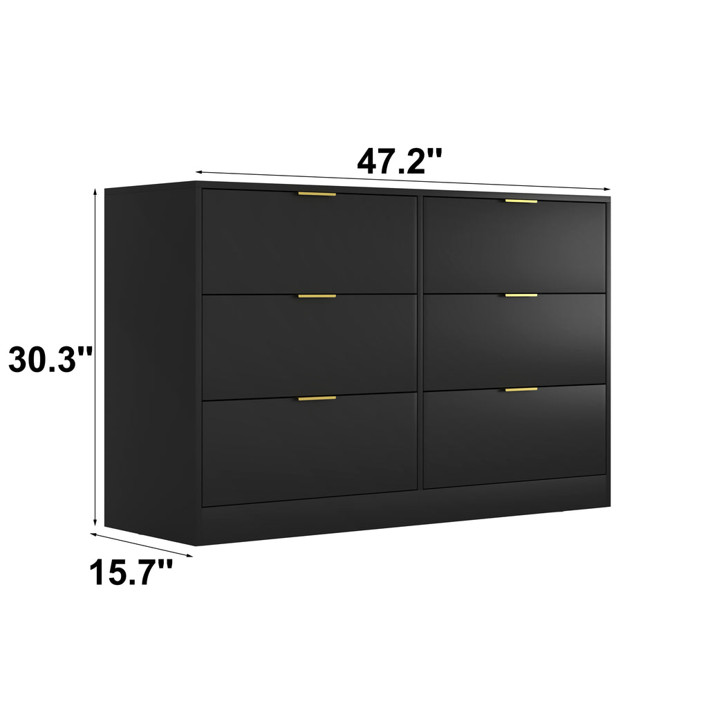 Simply Modern 6-Drawer Dresser, Chest of Drawers for Bedroom, Living Room, Hallway, and Entryway - Large Storage Cabinet Black - Grand Goldman Shop