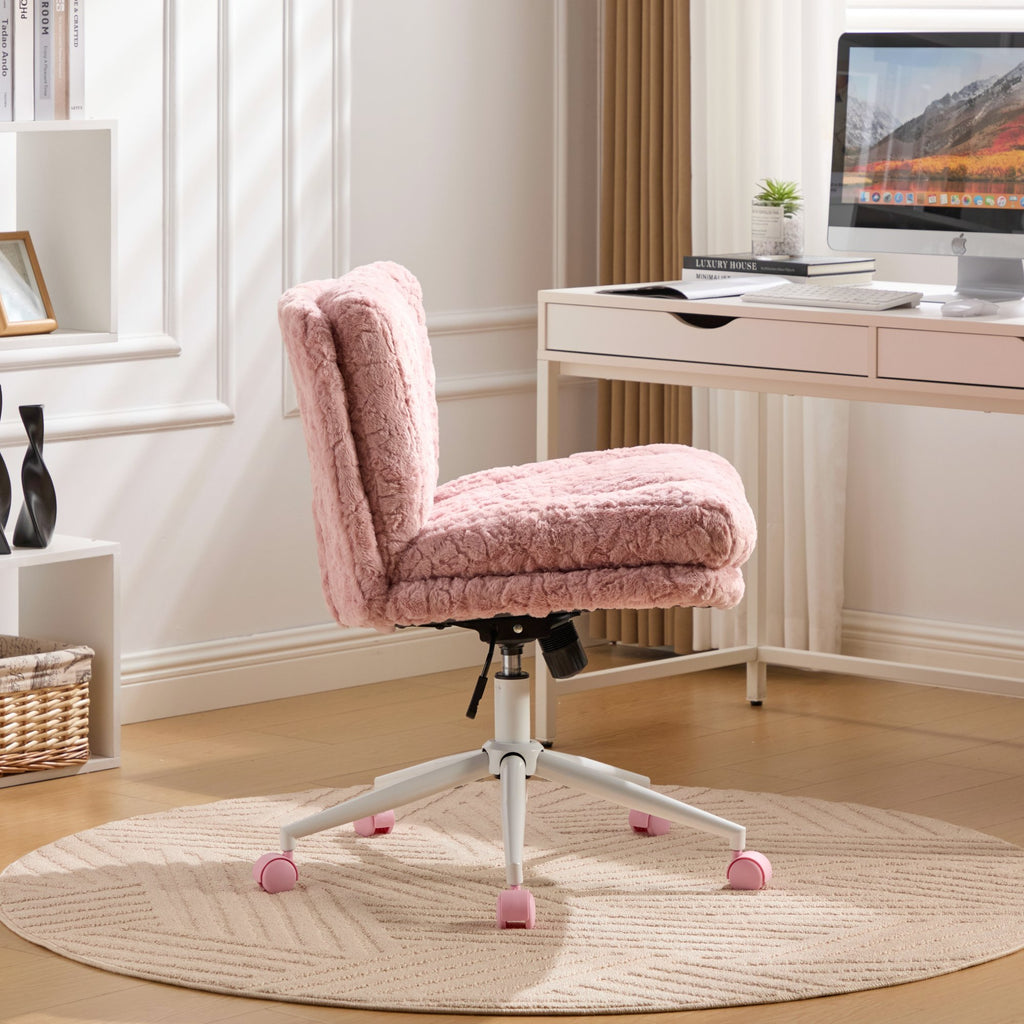 W26.4 inch Wider seat Office Chair,Artificial rabbit hair Home Office Chair with Metal Base,Adjustable Desk Chair Swivel Offi