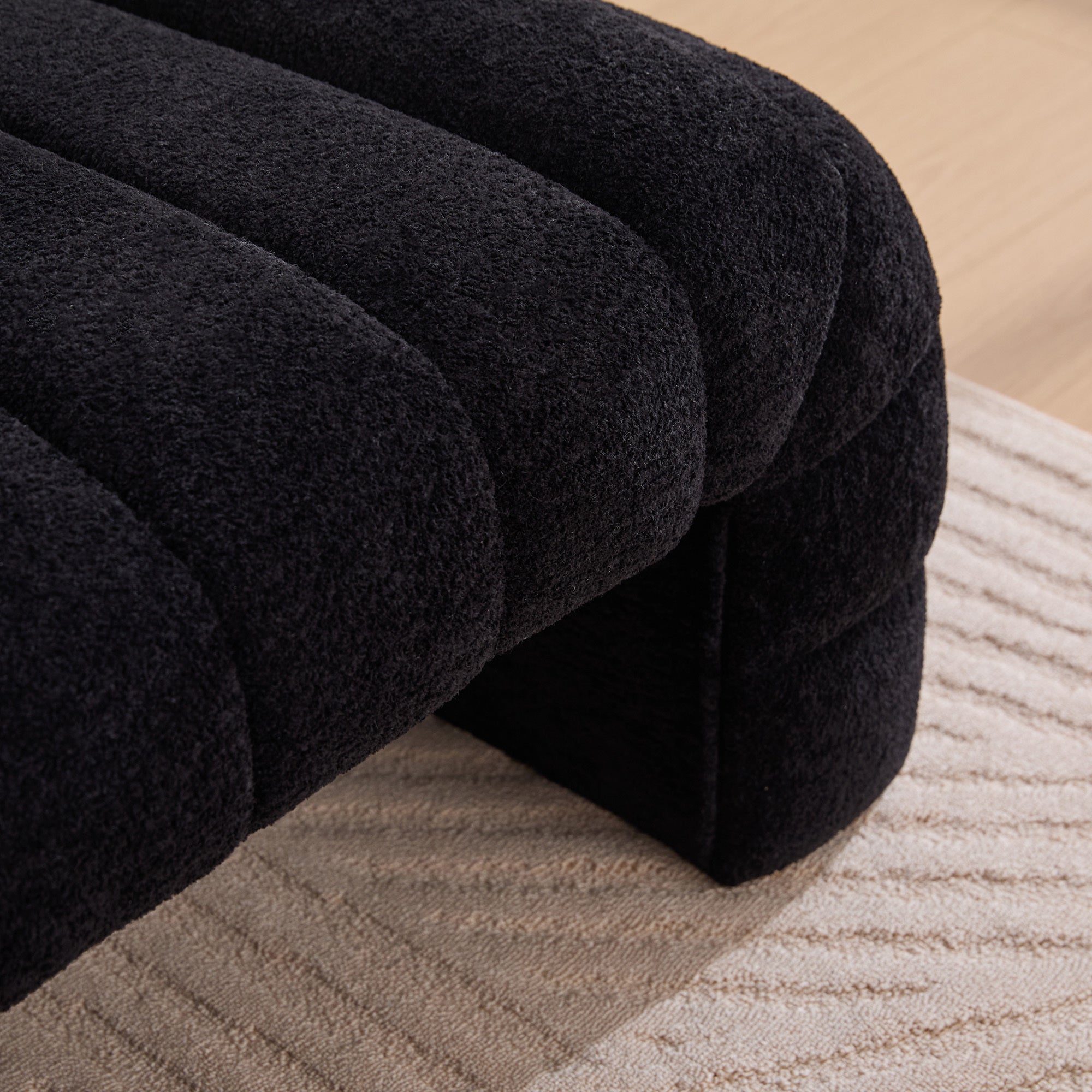 Modern Upholstered Armless Bed Bench with Channel Tufted Design in Black Chenille - Grand Goldman Shop
