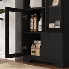 Modern MDF Painted Cabinet with Glass Doors and Drawer, Black, Bedroom or Living Room Storage - Grand Goldman Shop