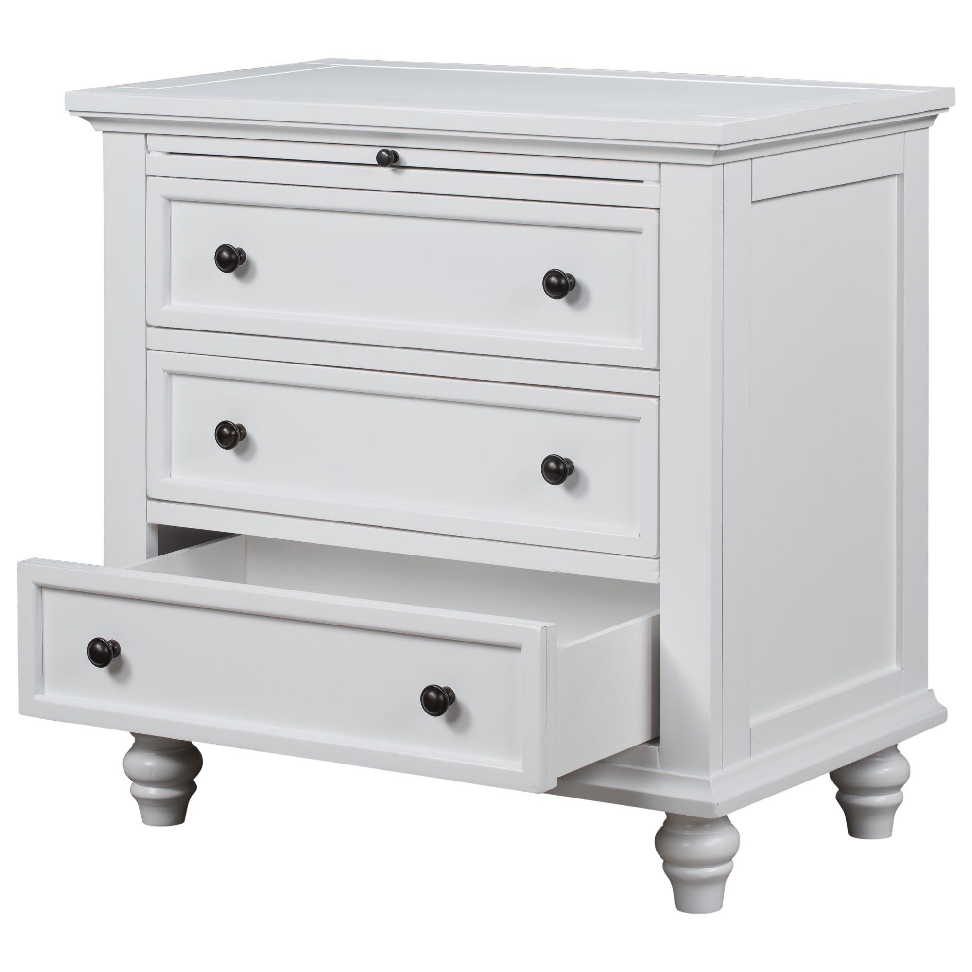 U_STYLE 27.6'' Painted Nightstand with pull-out tray, Fashion Bedside Cabinet with 3 Drawers, Minimalist Sofa Side Table with rubber legs and Metal handle for Bedroom Sofa Couch Office - Grand Goldman Shop