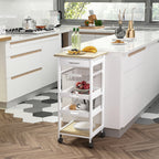 HOMCOM Mobile Kitchen Cart, Rolling Kitchen Island with Storage, Solid Wood Frame Utility Cart with Wire Fruit Baskets, Trays and Drawer, White - Grand Goldman Shop