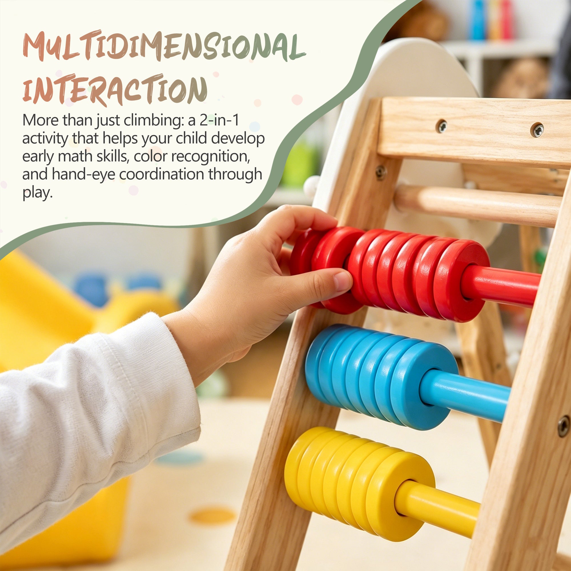 9-in-1 Foldable Kids Climbing Frame & Slide, Wooden Toddler Playground with Swing, Monkey Bars, Climbing Rock, Abacus Game – 