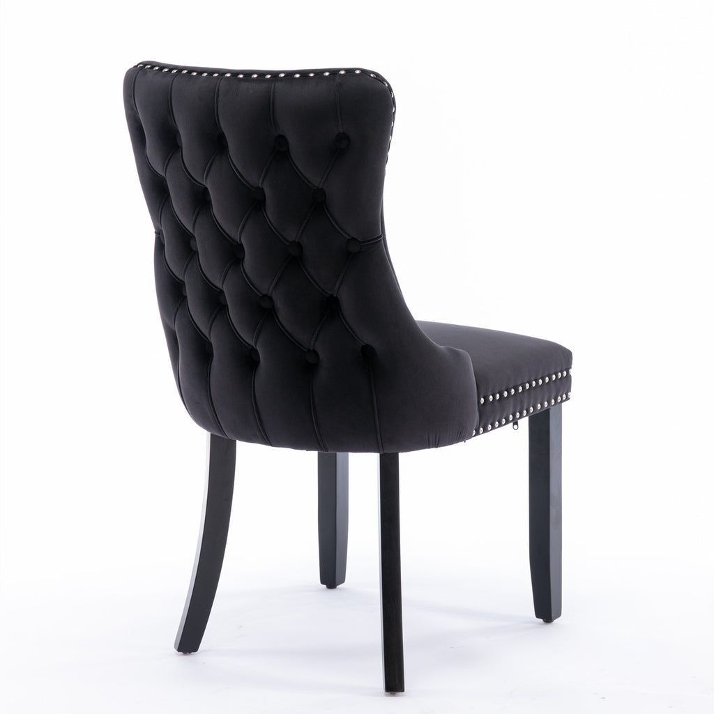 Upholstered Wing-Back Dining Chair with Backstitching Nailhead Trim and Solid Wood Legs,Set of 2, Black,SW8809BK, KD - Grand Goldman Shop