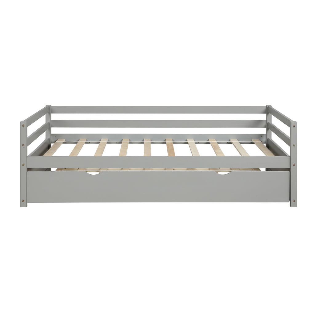Gray Twin Daybed with Trundle Frame Set, Pine Wood and MDF, 76''L x 41.7''W x 25.9''H - Grand Goldman Shop