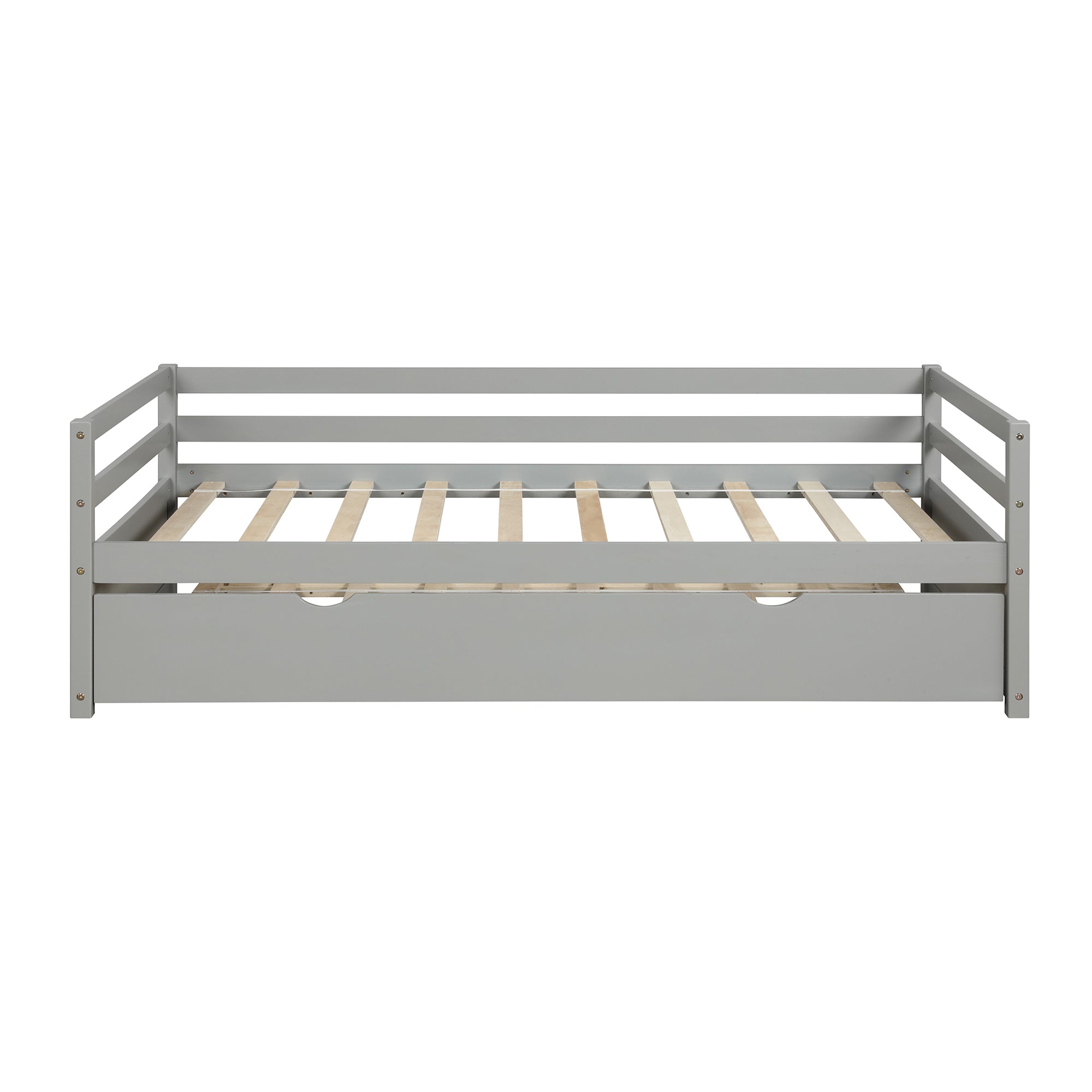 Gray Twin Daybed with Trundle Frame Set, Pine Wood and MDF, 76''L x 41.7''W x 25.9''H - Grand Goldman Shop