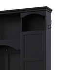 ON-TREND Modern All-in-One Hall Tree with Adjustable Shelves, Classic Arched Farmhouse Storage Bench with Dual Side Cabinets, Elegant Entryway Organizer with 7 Hooks for Mudroom, Hallway, Black - Grand Goldman Shop