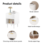 Modern White Nightstand with One Drawer and Open Shelf, Gold-Accented Handle, 22.83'' H, MDF, White - Grand Goldman Shop