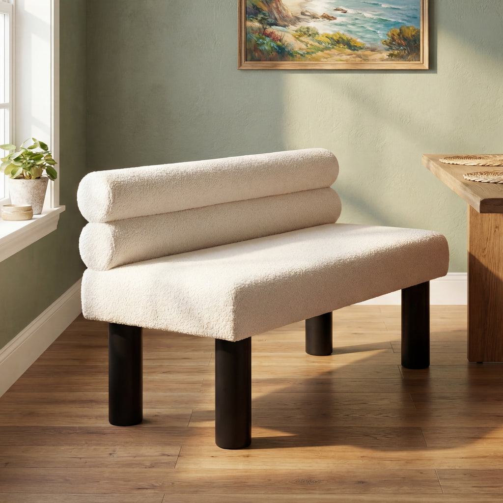 Upholstered Dining Bench, End of Bed, Entryway Bench, Ottoman for Dining Room, Bedroom, Living Room, Rubber Wood Leg 300 LBS Support, Beige - Grand Goldman Shop