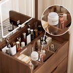 (48cm)(Walnut) 3 in 1 Vanity Desk with Plip Top Mirror,Small Make Up Vanity Set with Visible Glass Desktop, Compact Makeup Vanity with 3 Drawers, Dressing Table - Grand Goldman Shop