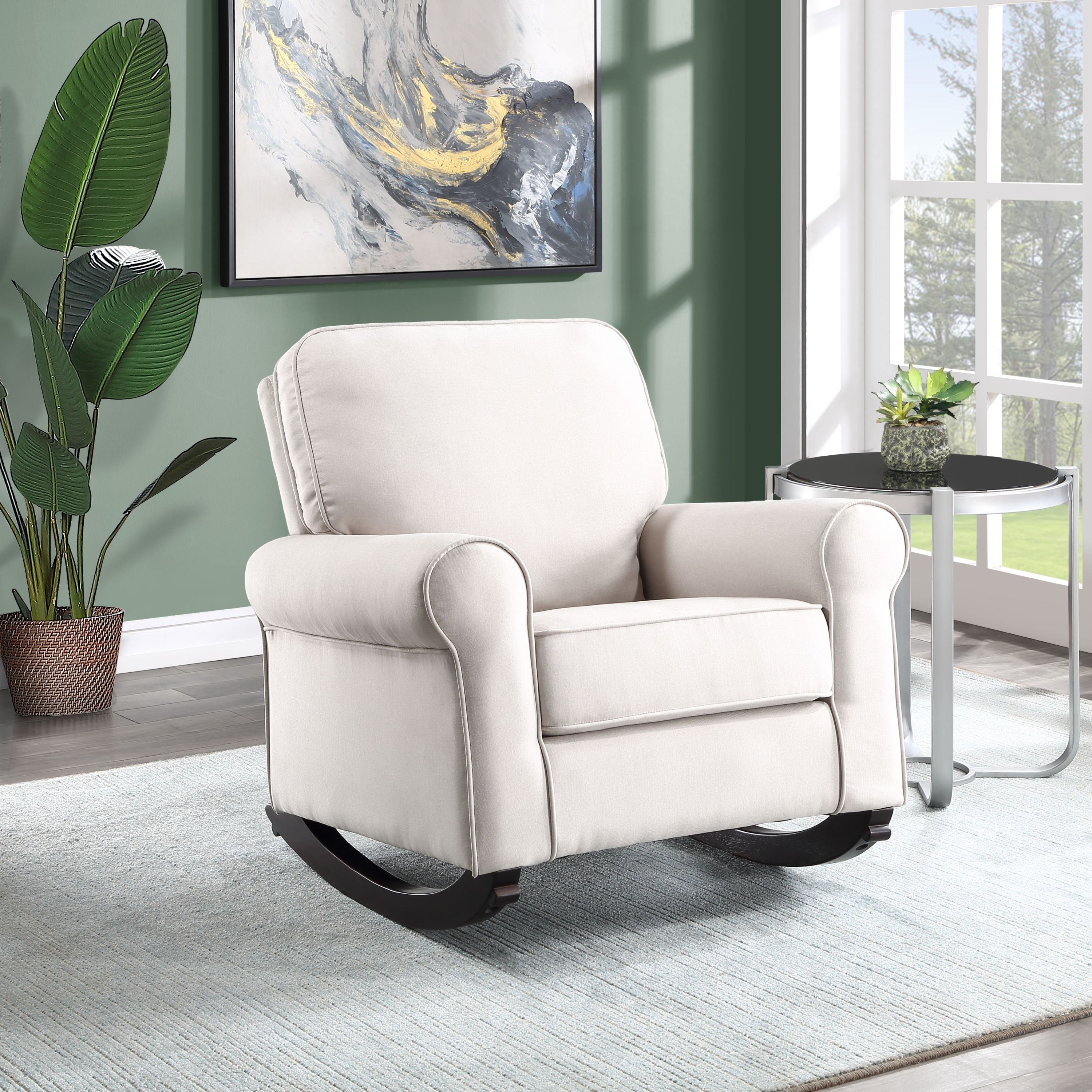 Elvin Beige Fabric Rocking Chair - Grand Goldman Shop