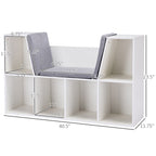 HOMCOM 6-Cubby Kids Bookcase with Reading Nook and Cushion, Multi-Purpose Storage Organizer for Bedroom, Living Room, Pure Wh