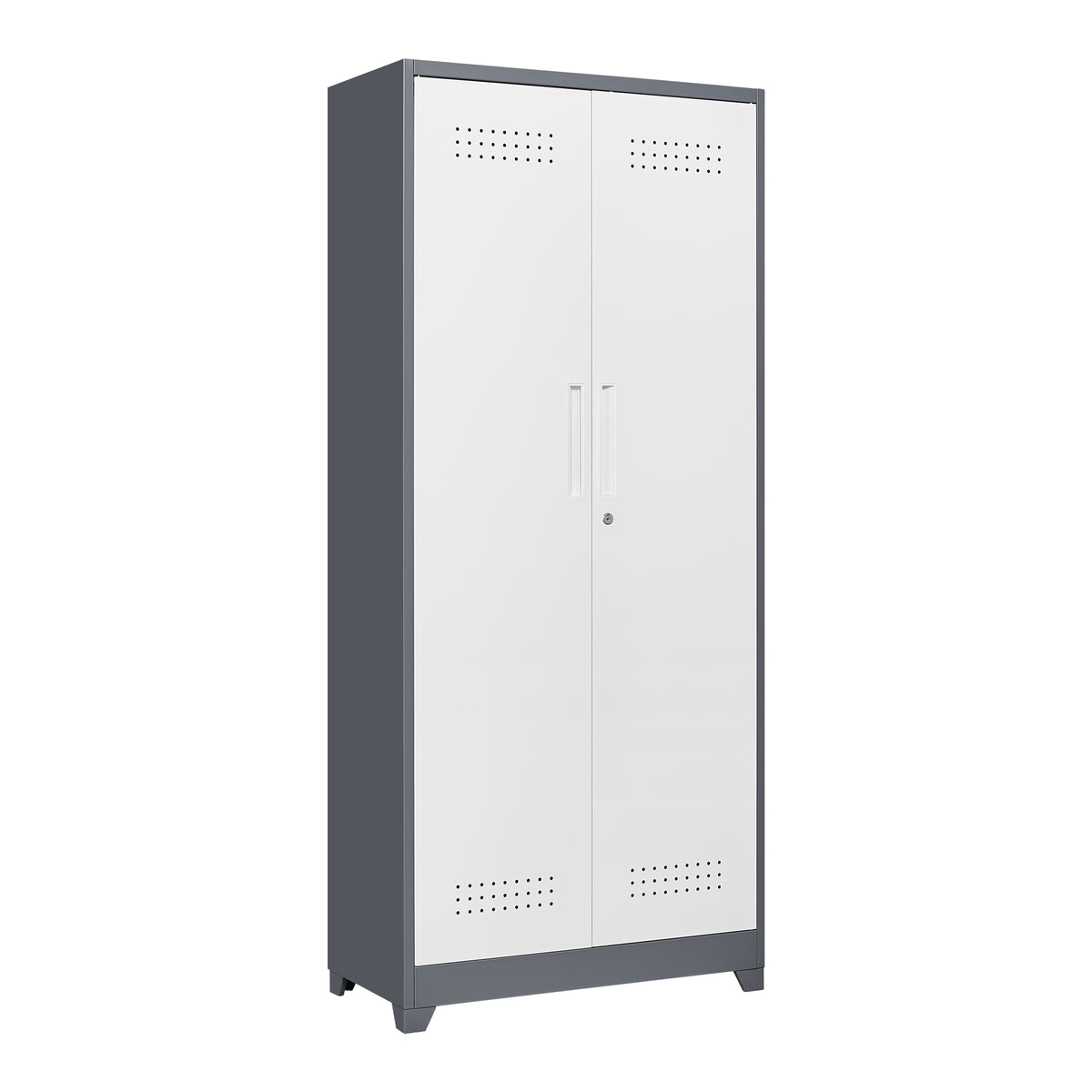 Gray Metal Lockers with Locking Doors, Adjustable Shelves, High Broom Tool Storage Cabinet, 72-Inch Kitchen, Office, Shop Org