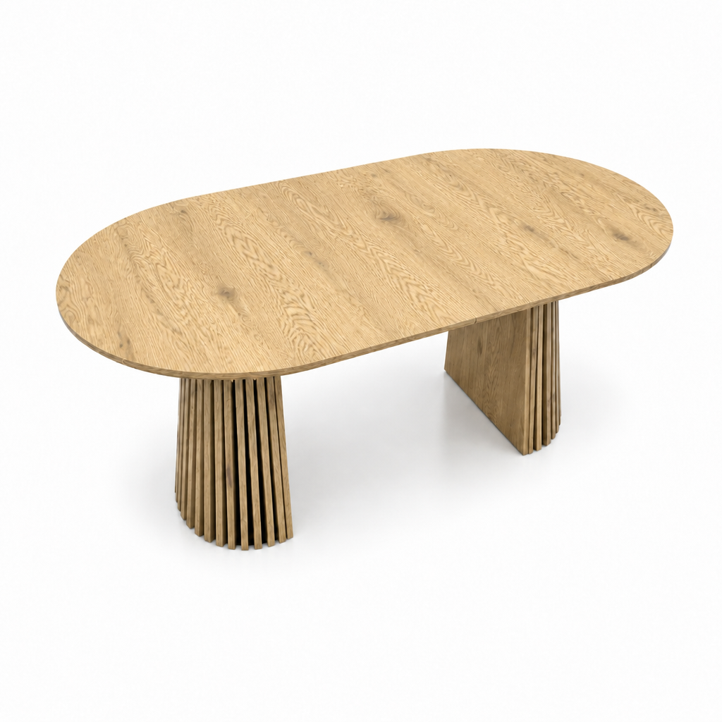 Wooden Dining Table, Flexible and Extendable, Multi-functional and Space-saving, Fashionable Oval Design and Slatted Table Legs, Tea Table or Office Desk, Beautiful and Practical - Grand Goldman Shop