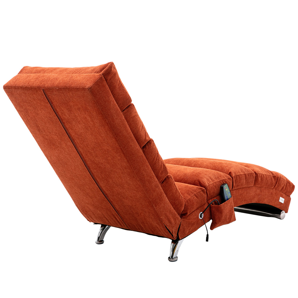 Ergonomic Linen Massage Chaise Lounge with Remote Control, Orange, 5 Modes - Grand Goldman Shop