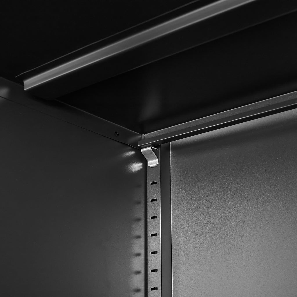 Wide & Deep Metal Storage Cabinet with Hanging Rod,Black Broom Closet Storage Cabinet with Lock, Tall Wardrobe Cabinets with 