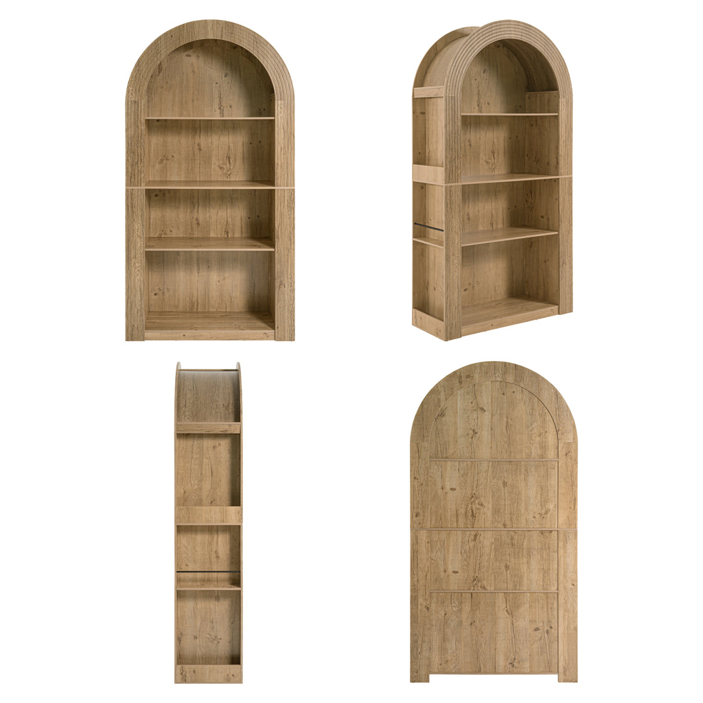 78.74' Tall Arched Bookcase,  Mid Century Modern 4-Tier Arched Storage Bookcase with Open Display Storage Shelf for Dining Room, Living Room,Bedroom (Natural) - Grand Goldman Shop