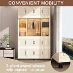 Portable Wardrobe Closet Storage Organizer with 17 Magnetic Doors, 17 Cubes, Hanging Rod & 6 Hangers, Creamy White Polypropylene Closet for Clothes, Baby Items, and Household Storage - Grand Goldman Shop