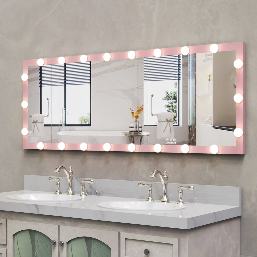 Hollywood Style Full Length Mirror with Lights, 3 Color Modes, Pink Aluminium, 62.6'x23.3' - Grand Goldman Shop