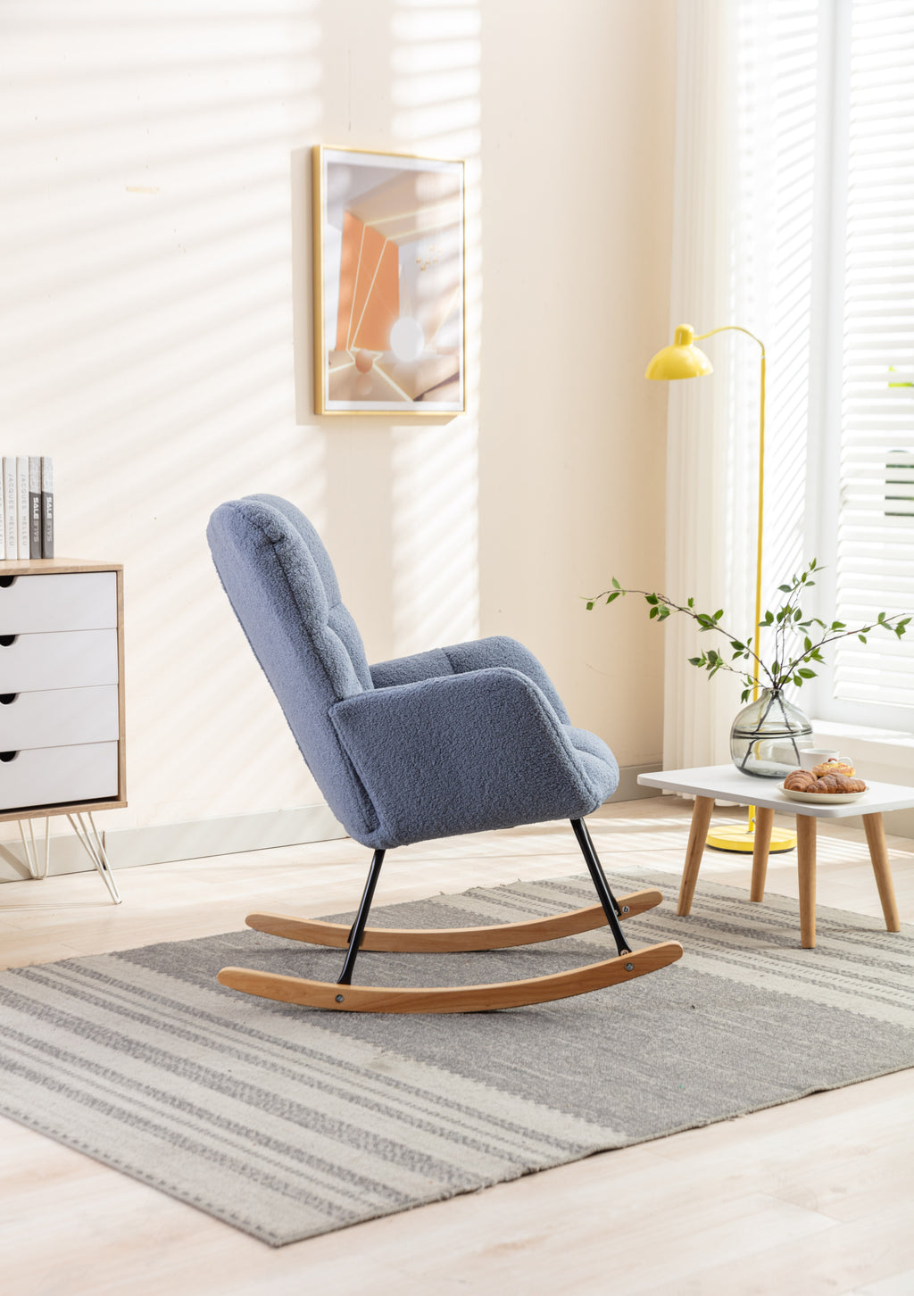 050-Teddy Fabric Rocking Gilder Nursery Chair For Living Room Indoor,Light Blue - Grand Goldman Shop