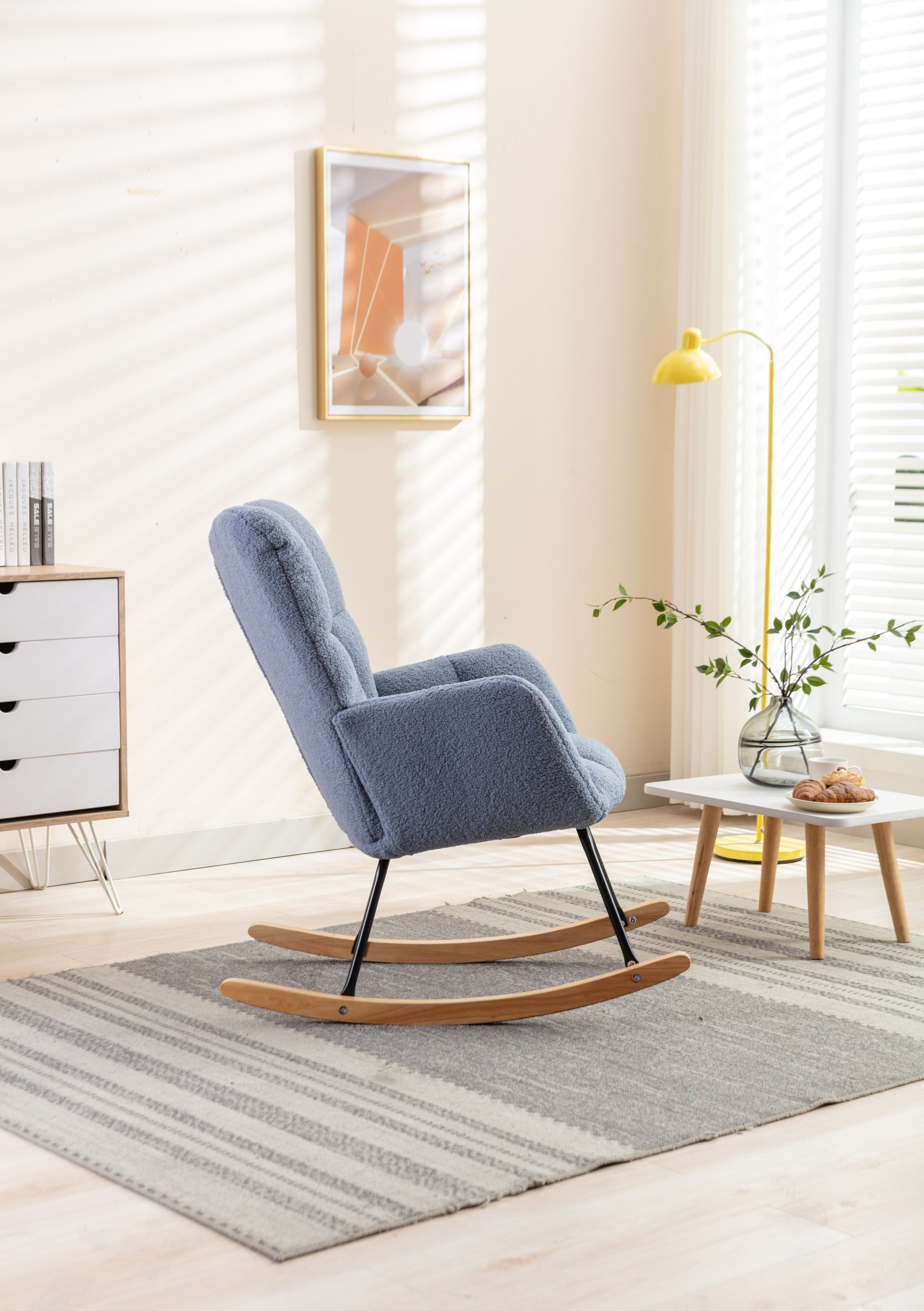 050-Teddy Fabric Rocking Gilder Nursery Chair For Living Room Indoor,Light Blue - Grand Goldman Shop