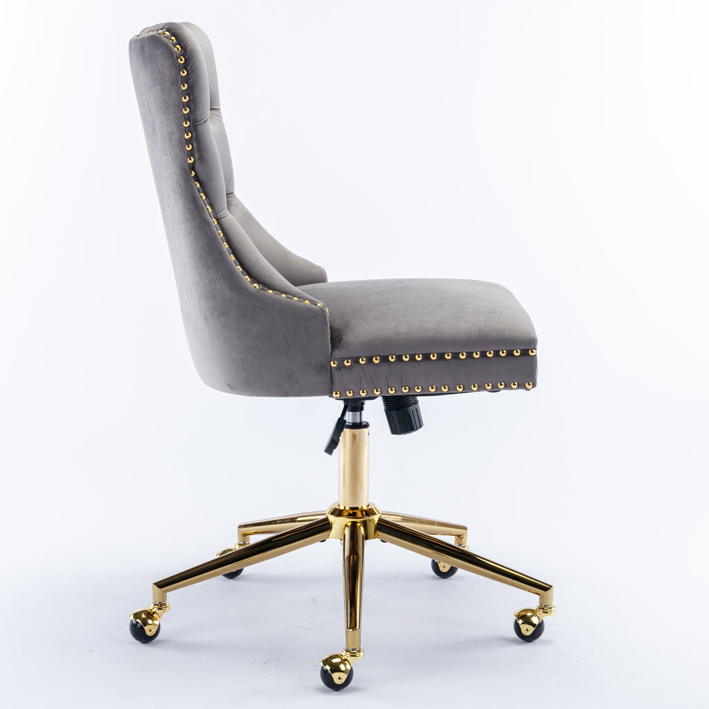 Stylish A&A Furniture Office Chair,Velvet Upholstered Tufted Button Home Office Chair with Golden Metal Base,Adjustable Desk 