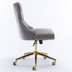 Stylish A&A Furniture Office Chair,Velvet Upholstered Tufted Button Home Office Chair with Golden Metal Base,Adjustable Desk 