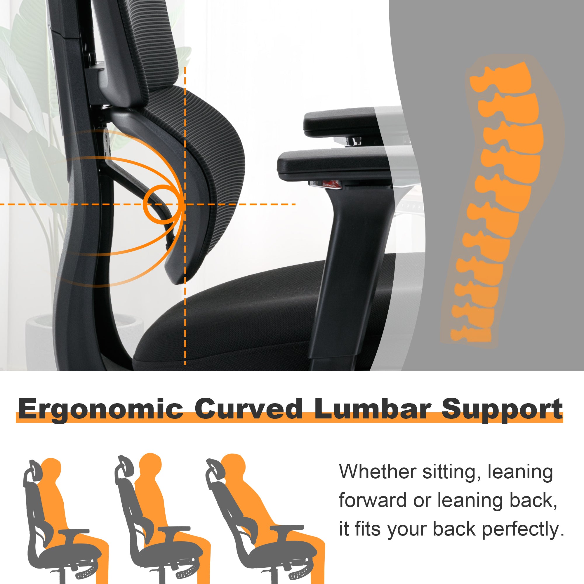Ergonomic Office Chair with Footrest, High-back Computer Chair with Dynamic Lumbar Support, 2D Headrest & 4D Armrests, Sponge
