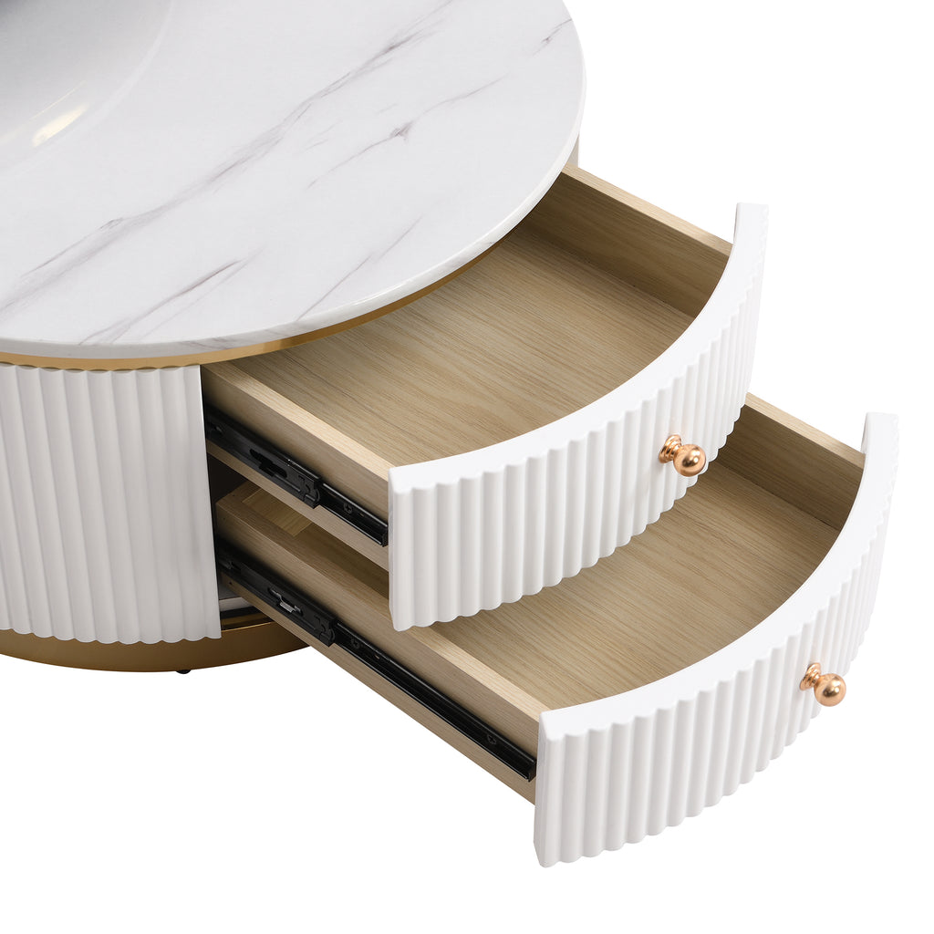 Modern 2 Pieces White Round Nesting  Coffee Table with Drawers in 27.6'' - Grand Goldman Shop