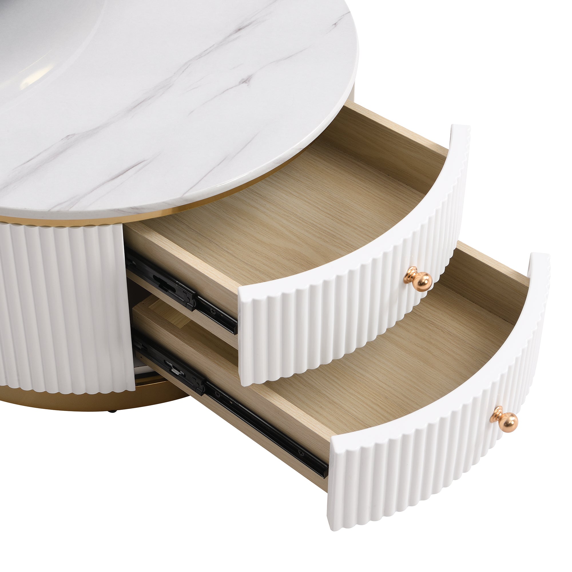Modern 2 Pieces White Round Nesting  Coffee Table with Drawers in 27.6'' - Grand Goldman Shop
