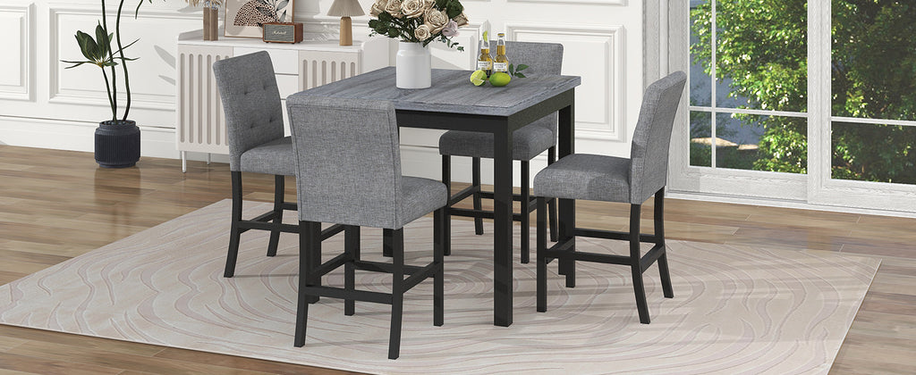 TOPMAX 5-Piece Counter Height Dining Set Wood Square Dining Room Table and Chairs Stools w/Footrest & 4 Upholstered high-back Chairs,Black - Grand Goldman Shop