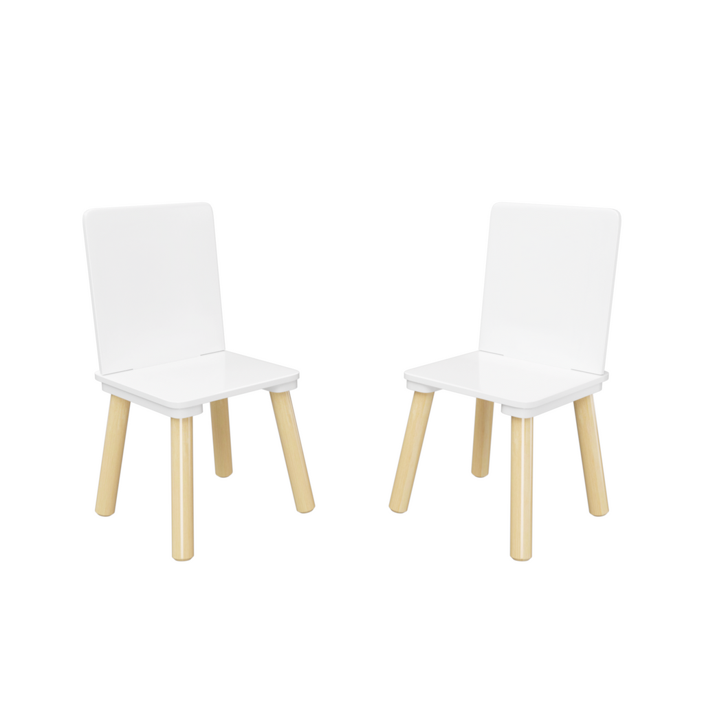 White Wooden Kids Table and 2 Chairs Set, 3-Piece Toddler Activity Play Table with Solid Wood & MDF Construction, Compact Siz