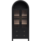 K&K 71' Tall Arched Kitchen Pantry Cabinet with 2 Large Drawers, Modern Farmhouse Kitchen Storage Cabinets with Adjustable Shelves, Glass Door, Wood Versatile Cupboard for Kitchens, Dining Room, Black - Grand Goldman Shop