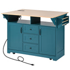 K&K 55.7'' Large Kitchen Island with 2 Drop Leaf,, Rolling Kitchen Cart on 5 Wheels with Power Outlet, Folding Storage Dining Table with Spice & Towel Rack , 3 Drawers, for Kitchen, Dining Room,Green - Grand Goldman Shop