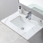 Montary 31inch bathroom stone vanity top carrara gold color with undermount ceramic sink and single faucet hole with backsplash - Grand Goldman Shop
