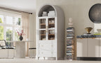 K&K 71' Tall Arched Kitchen Pantry Cabinet with 2 Large Drawers, Modern Farmhouse Kitchen Storage Cabinets with Adjustable Shelves, Glass Door, Wood Versatile Cupboard for Kitchens, Dining Room, White - Grand Goldman Shop