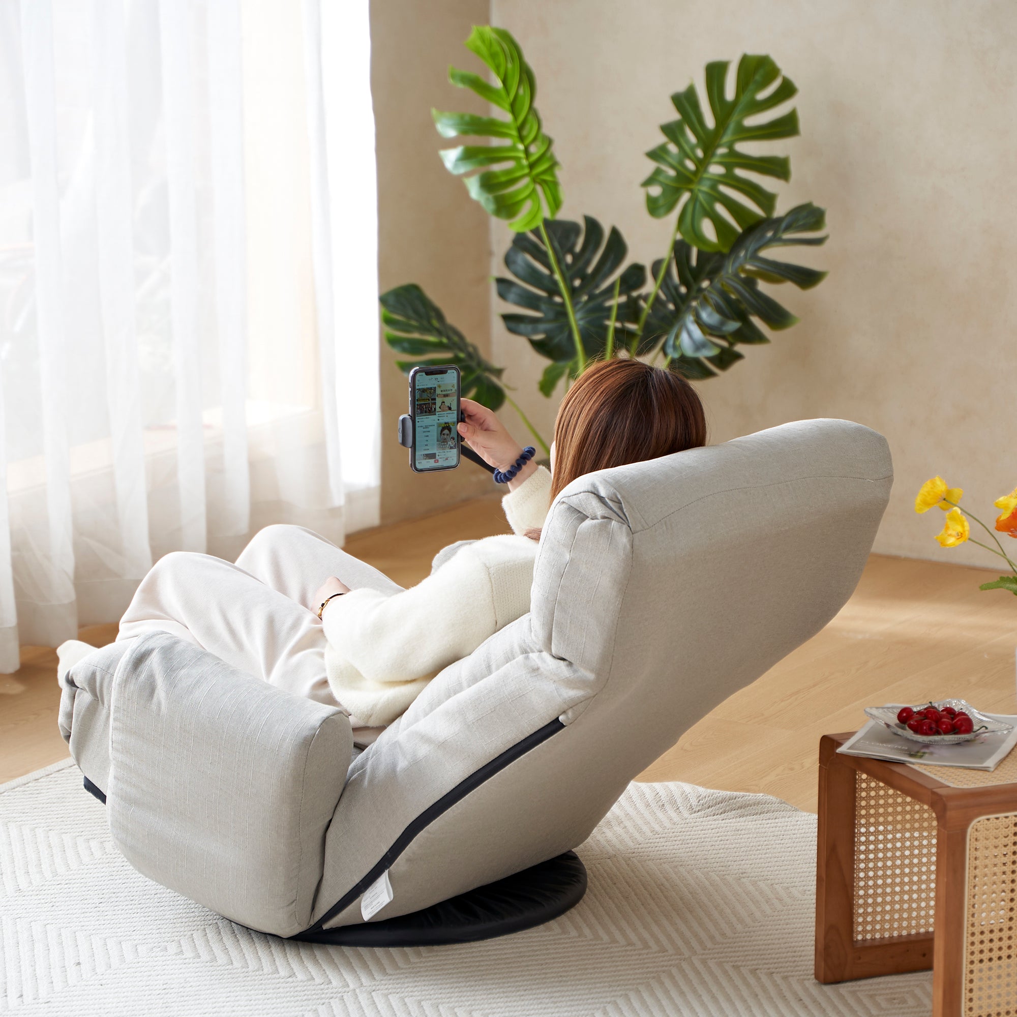 Adjustable Greay Swivel Lounge Chair with 360-Degree Rotating Seat and Headrest Support, Leisure Chair Deck Chair - Game Chair for Living Room - Grand Goldman Shop