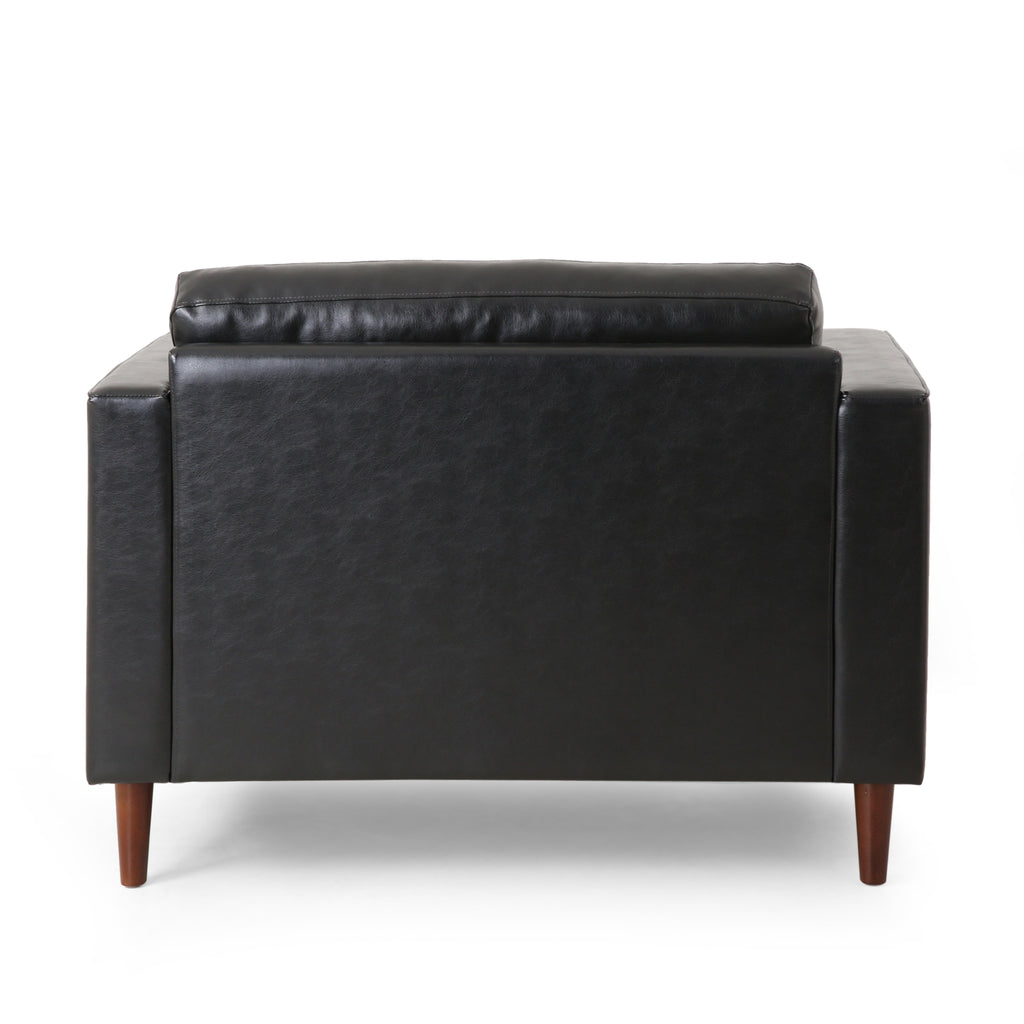Sophisticated Faux Leather Club Chair with Birch Wood Legs in Black, 44.75 x 33.25 x 33.50 inches - Grand Goldman Shop