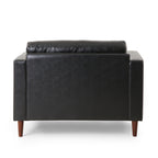 Sophisticated Faux Leather Club Chair with Birch Wood Legs in Black, 44.75 x 33.25 x 33.50 inches - Grand Goldman Shop