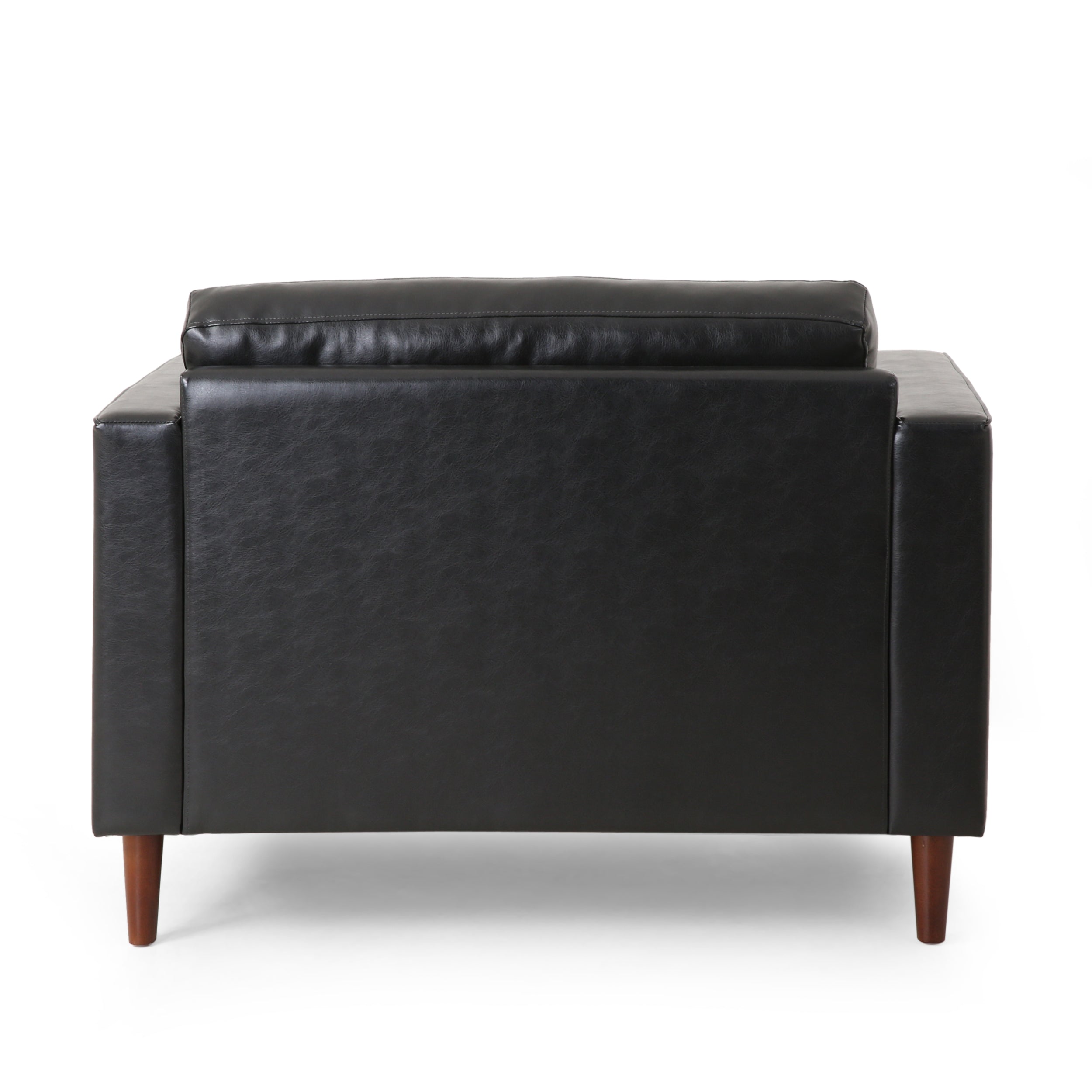 Sophisticated Faux Leather Club Chair with Birch Wood Legs in Black, 44.75 x 33.25 x 33.50 inches - Grand Goldman Shop