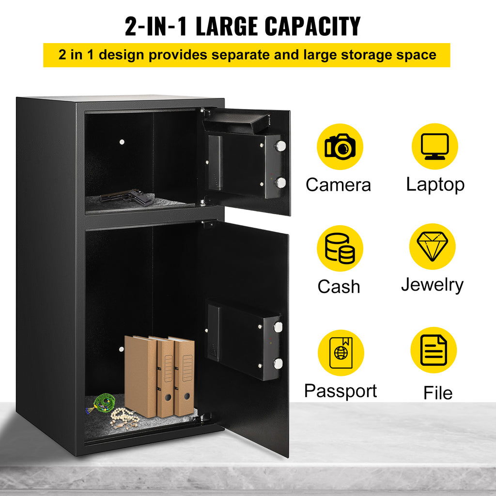 Large Double Door Security Safe Box 2.6 Cubic Feet Steel Safe Box Strong Box with Digital Lock for Money Gun Jewelry Black | 